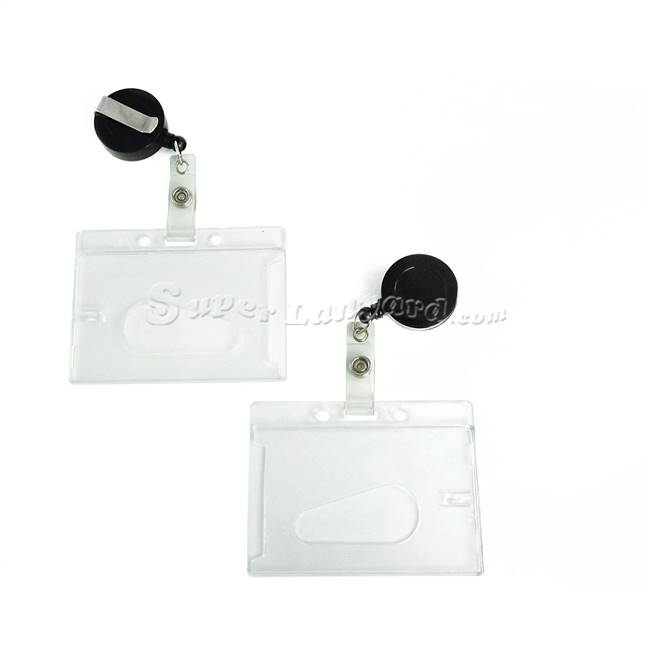  Clear/frost dual Id card holder with a black badge reel-DBH016R-BLK 