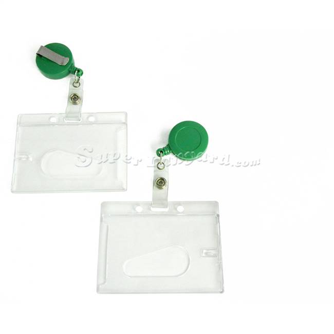  Clear/frost dual Id card holder with a green badge reel-DBH016R-GRN 