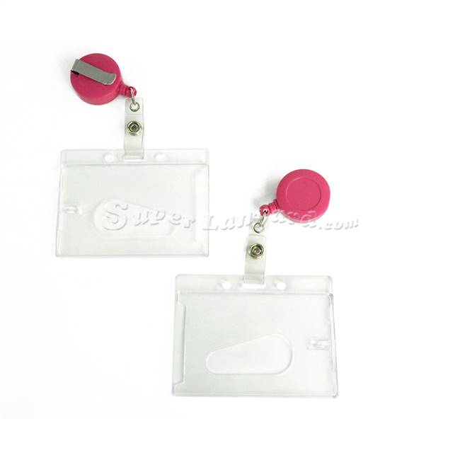  Clear/frost dual Id card holder with a hot pink badge reel-DBH016R-HPK 