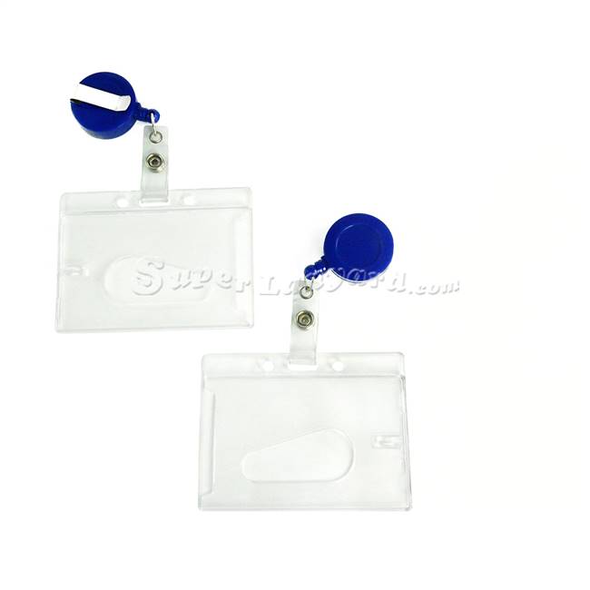  Clear/frost dual Id card holder with a royal blue badge reel-DBH016R-RBL 