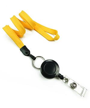 Yellow Retractable Id Lanyard  3/8 inch yellow badge reel lanyard attached  split ring with retractable ID reel-blank-LNB32RNYLW