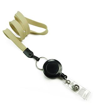 3/8 inch Light Gold Retractable ID Lanyard Attached Split Ring with ID Badge reel-blank-LNB32RN-LGD